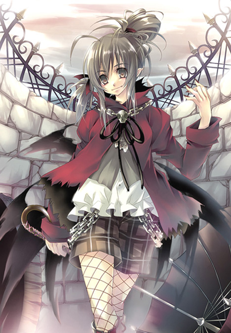 ta kaana, original, 1girl, demon wings, female focus, fishnet pantyhose, fishnets, pantyhose, pointy ears, solo, thighhighs, wings