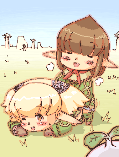 final fantasy, final fantasy xi, lowres, 00s, 1boy, 1girl, clothed sex, hetero, oekaki, sex, tarutaru
