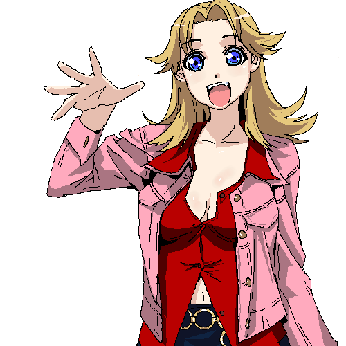 lowres, tagme, 1girl, blonde hair, female focus, oekaki, solo, waving