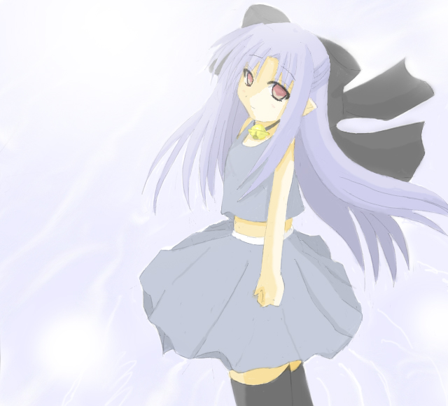 len (tsukihime), melty blood, tsukihime, type-moon, 00s, 1girl, blue hair, female focus, half updo, pointy ears, red eyes, solo, thighhighs