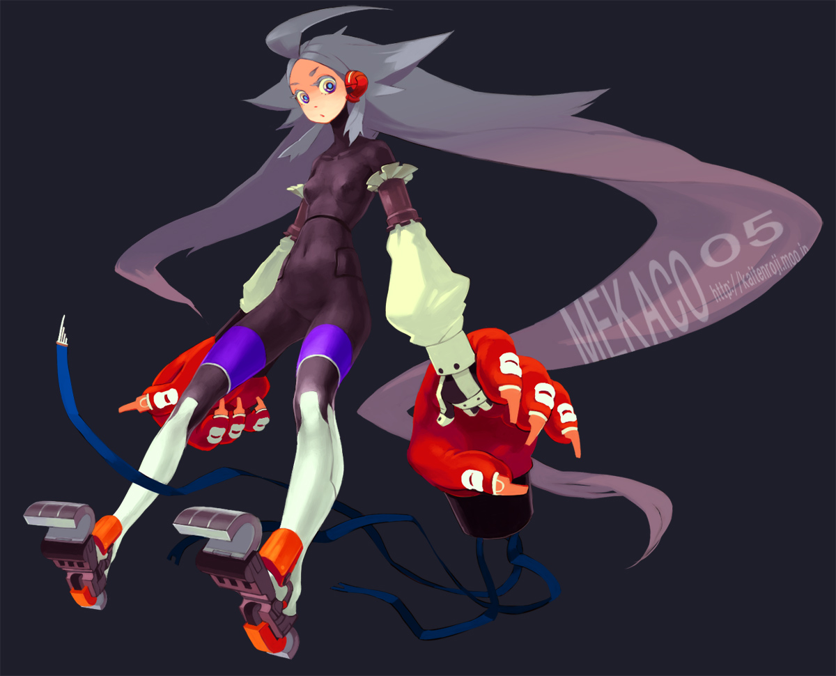 iwamoto zerogo, original, silver hair, tagme, kaitenroji, long hair, mecha musume, multicolored eyes, solo, two-tone eyes