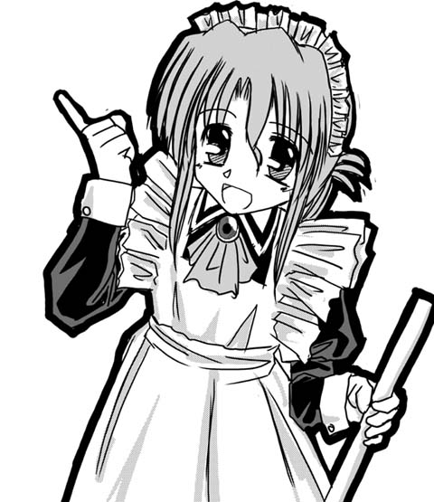 maria (hayate no gotoku!), hayate no gotoku!, 00s, 1girl, female focus, folded ponytail, greyscale, maid, monochrome, solo