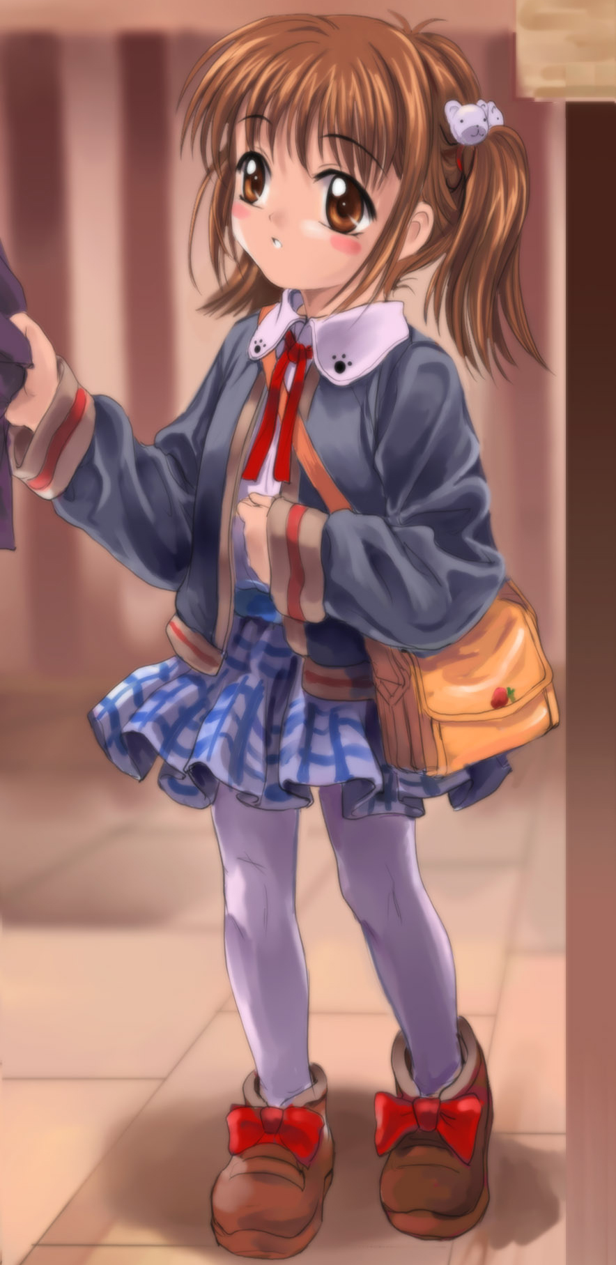 mutsuki (moonknives), highres, non-web source, source request, bag, pantyhose, school uniform, serafuku, short twintails, shoulder bag, solo, twintails