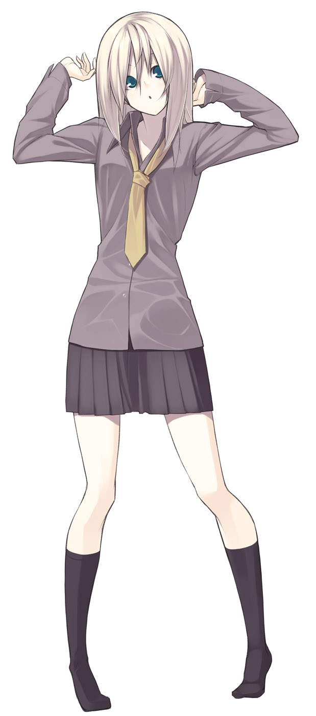 senmu (senmudayo), original, highres, blonde hair, green eyes, necktie, school uniform, serafuku, skirt, solo