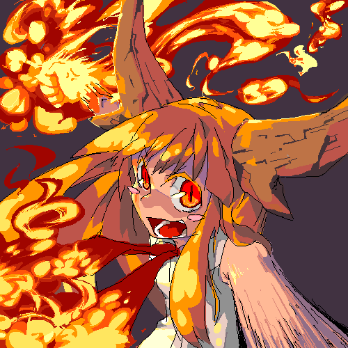 kome (404), ibuki suika, touhou, lowres, 1girl, female focus, oekaki, orange hair, red eyes, solo