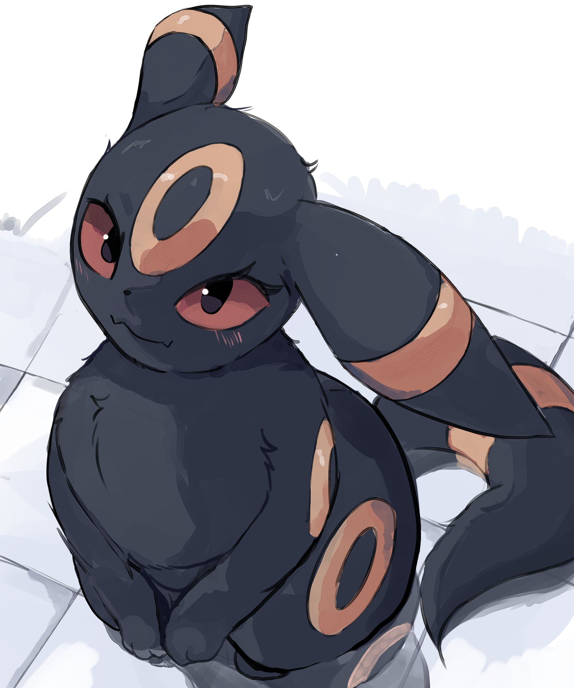 floameya, umbreon, nintendo, pokemon, absurdres, highres, :3, animal focus, black fur, closed mouth, colored sclera, gen 2 pokemon, looking at viewer, no humans, pokemon (creature), pokemon focus, red eyes, red sclera, smile, solo, tail