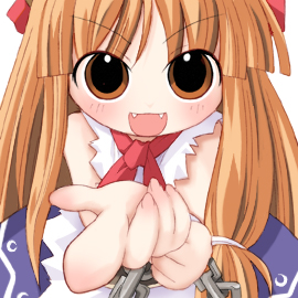 ibuki suika, touhou, lowres, 1girl, fangs, female focus, foreshortening, horns, solo