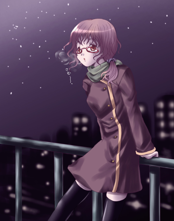 shinnoji, original, tagme, breath, glasses, low ponytail, ponytail, snow