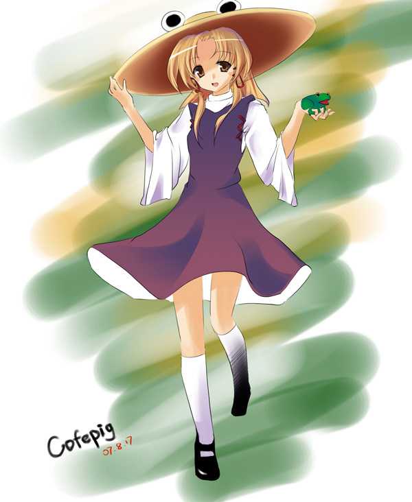moriya suwako, touhou, 1girl, female focus, frog, hat, solo