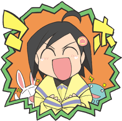 katagiri himeko, maho, mesousa, pani poni dash!, lowres, 00s, 1girl, :d, ^ ^, black hair, blush, closed eyes, creature, hair ornament, hairpin, long sleeves, o o, open mouth, salamander, short hair, simple background, sleeves past wrists, smile, sweater, text focus, white background