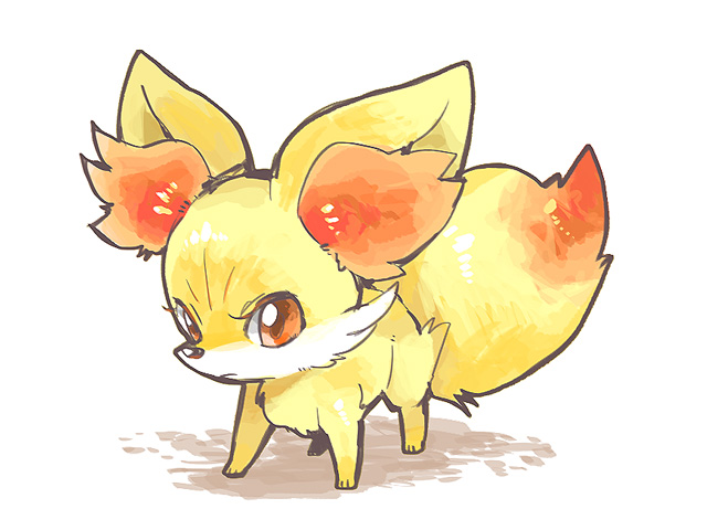 moka-momaka, fennekin, nintendo, pokemon, animal ear fluff, brown eyes, fox, full body, gen 6 pokemon, no humans, pokemon (creature), pokemon focus, solo, white background, white fur, yellow fur