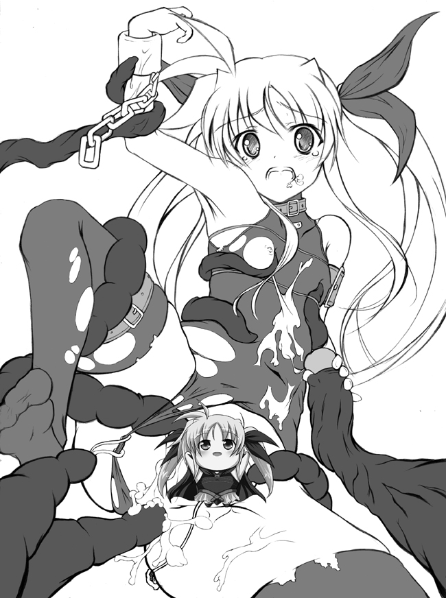 kunon, fate testarossa, lyrical nanoha, mahou shoujo lyrical nanoha, 00s, censored, cum, greyscale, monochrome, solo, tentacles, thighhighs