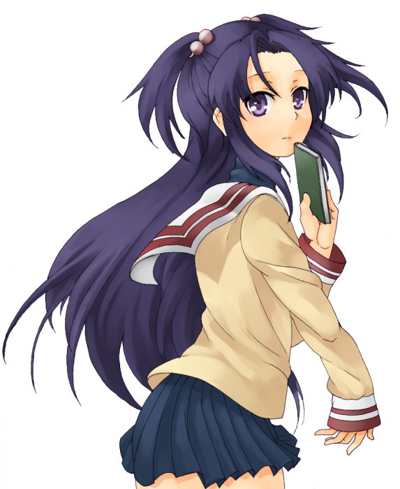 ichinose kotomi, clannad, 00s, 1girl, female focus, hair bobbles, hair ornament, school uniform, serafuku, solo, two side up