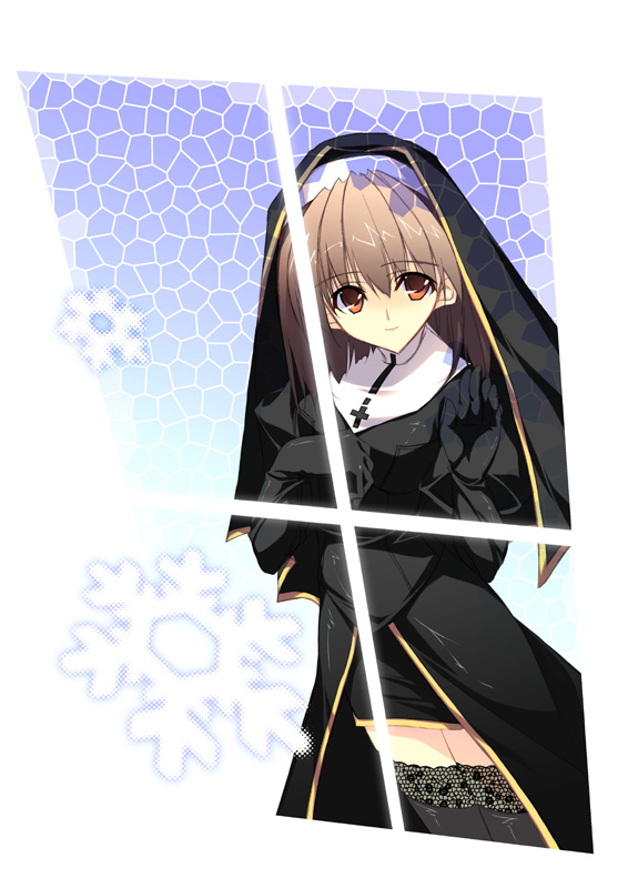kobayashi chisato, original, 1girl, female focus, gloves, nun, solo, thighhighs