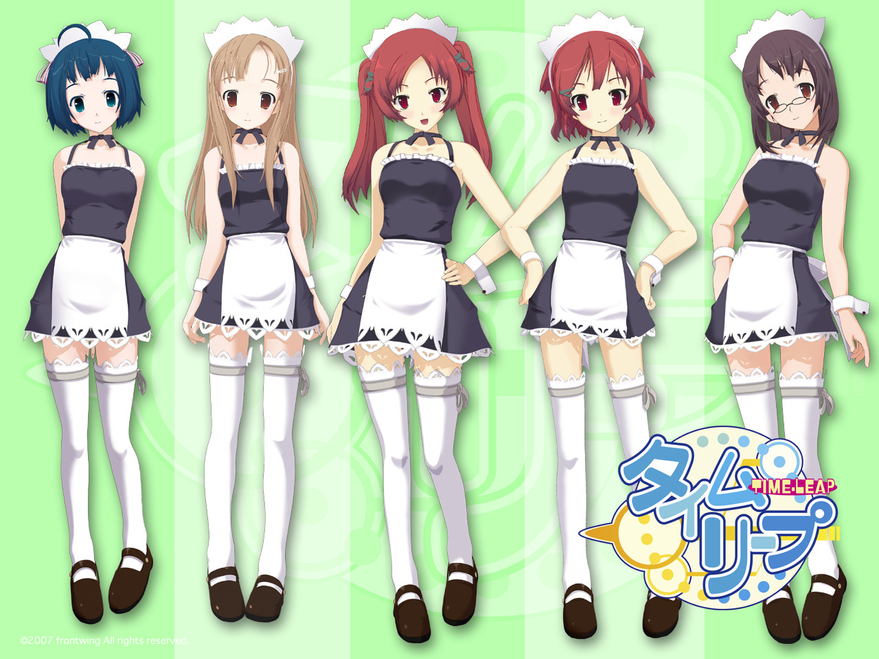 ma@ya, hayama yuu, kawasumi haruka, nagase ayumu, shinonome komomo, time leap, 5girls, maid, multiple girls, thighhighs, zettai ryouiki