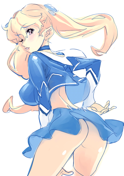nishieda, raptor-tan, original, bad id, bad pixiv id, 1girl, ass, blonde hair, female focus, no panties, solo, twintails