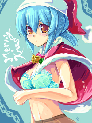 lowres, 1girl, bra, christmas, female focus, lingerie, oekaki, santa costume, solo, underwear