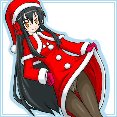 minamoto chikaru, strawberry panic!, lowres, 00s, capelet, christmas, hat, oekaki, pantyhose, santa costume, solo