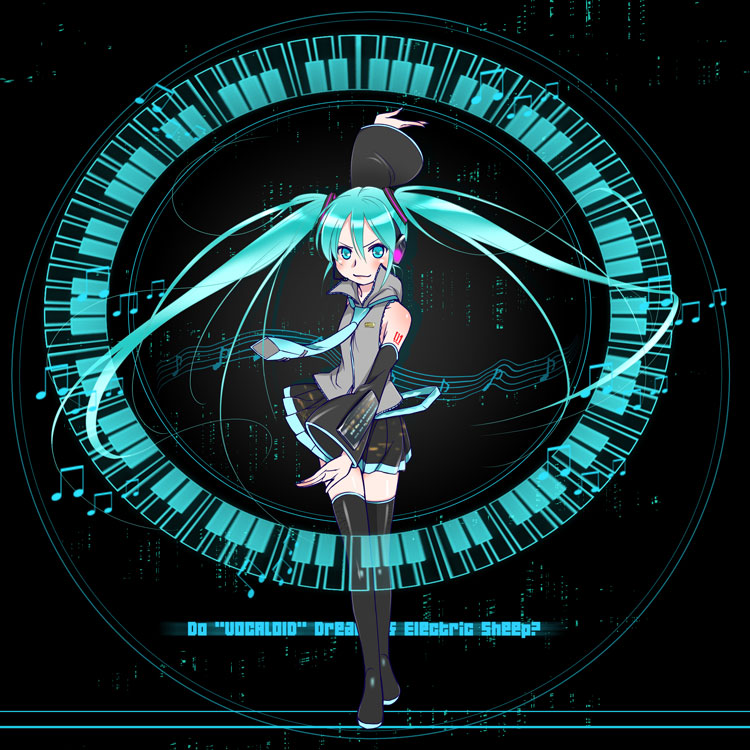 caffein, hatsune miku, kusuriuri (mononoke), mononoke, vocaloid, 1girl, :3, aqua eyes, aqua hair, black thighhighs, boots, detached sleeves, female focus, legs, long hair, parody, skirt, solo, thigh boots, thighhighs, twintails, very long hair