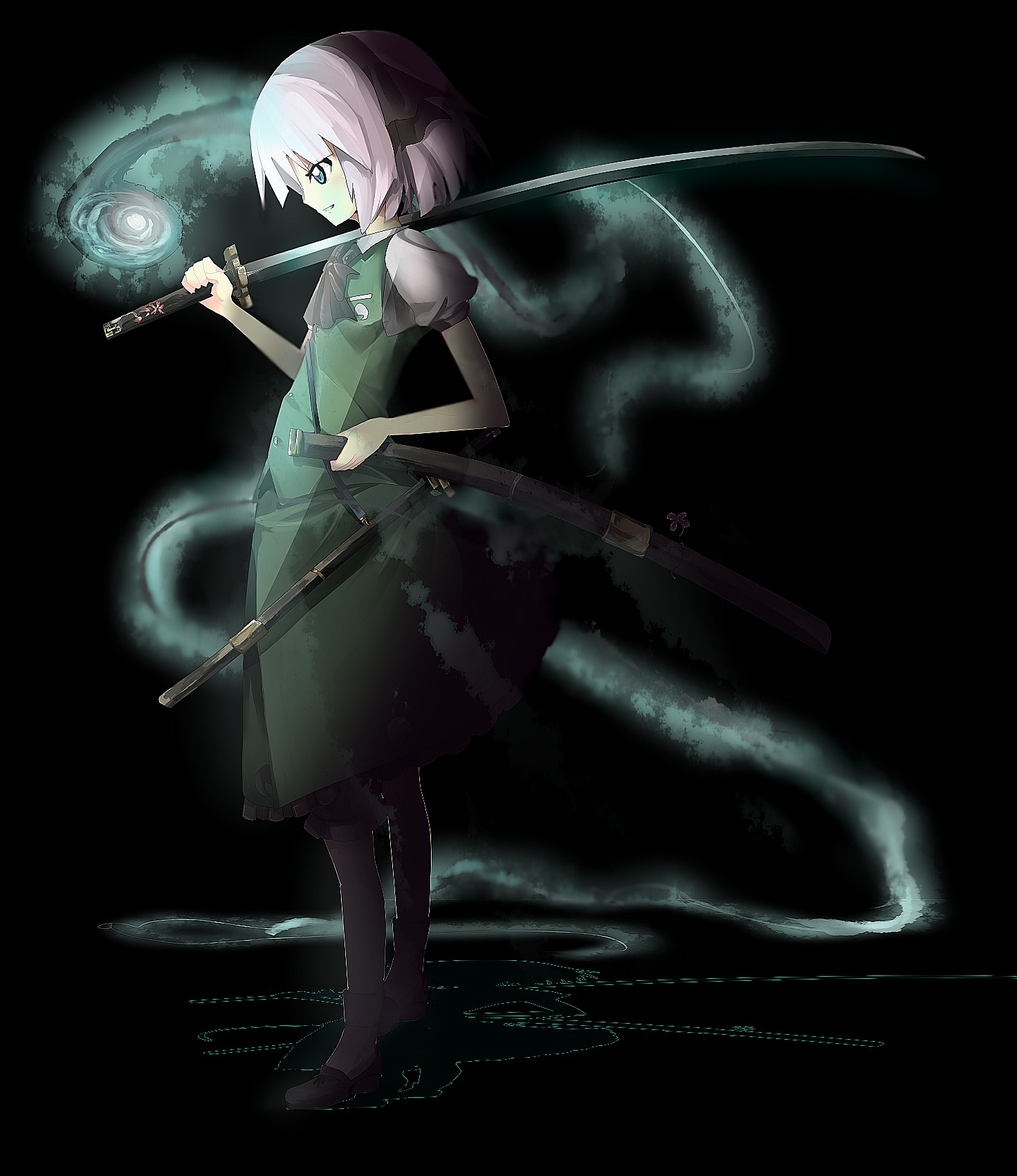 yoshioka yoshiko, konpaku youmu, konpaku youmu (ghost), touhou, highres, 1girl, female focus, katana, solo, sword, weapon