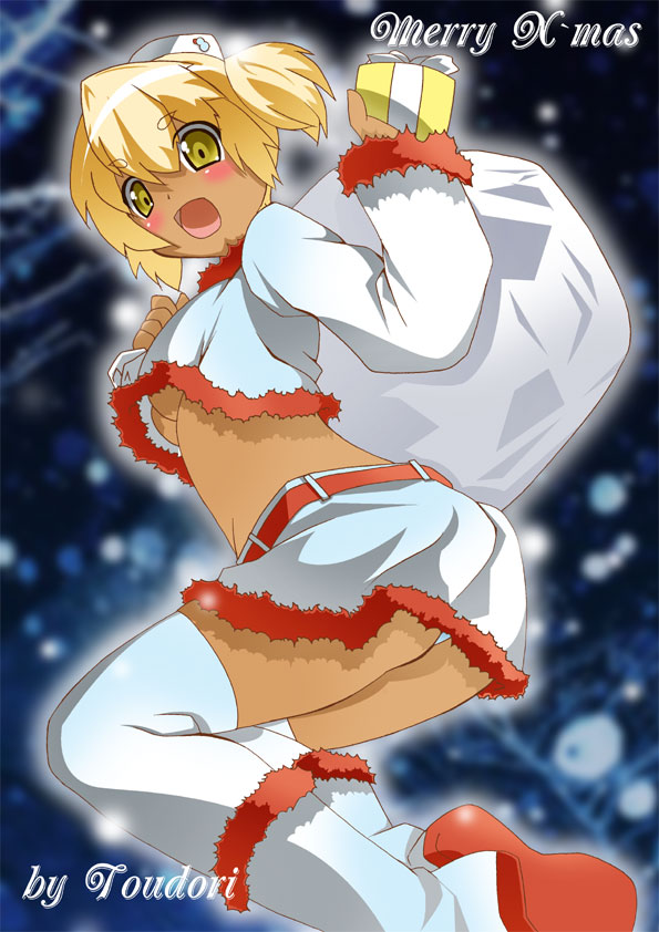 original, tagme, 1girl, christmas, female focus, santa costume, solo, thighhighs, zettai ryouiki