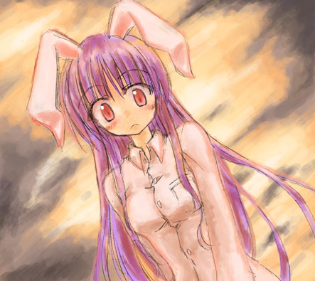 izana, izana minagi, reisen udongein inaba, touhou, lowres, 1girl, animal ears, female focus, outdoors, rabbit ears, sky, solo, upper body