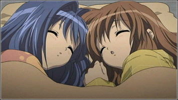 minase nayuki, tsukimiya ayu, kanon, animated, animated gif, anime screenshot, lowres, 2girls, hair intakes, multiple girls, sleeping