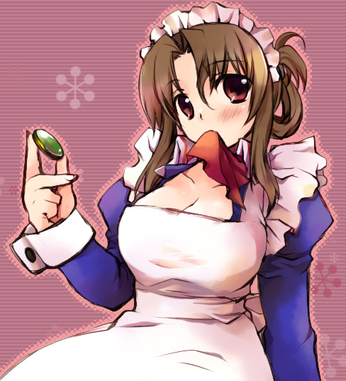 misaki kozue, maria (hayate no gotoku!), hayate no gotoku!, 00s, 1girl, breasts, female focus, folded ponytail, maid, mouth hold, solo