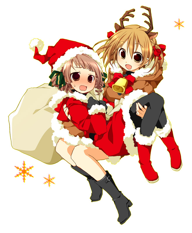 koshou shichimi, fukuzawa yumi, shimazu yoshino, maria-sama ga miteru, black legwear, 00s, 2girls, christmas, multiple girls, pantyhose, santa costume