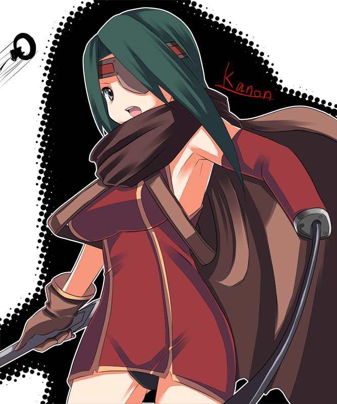 johnny funamushi, aisha bernadette, kanon (wild arms), kanon (wild arms 2), wild arms, wild arms 2, 1girl, armpits, cape, cyborg, dagger, eyepatch, female focus, gloves, knife, mechanical arms, single mechanical arm, solo, weapon