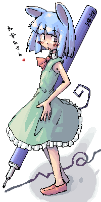 arnest, original, lowres, animal ears, blue hair, mini person, minigirl, mouse ears, oversized object, pen, solo