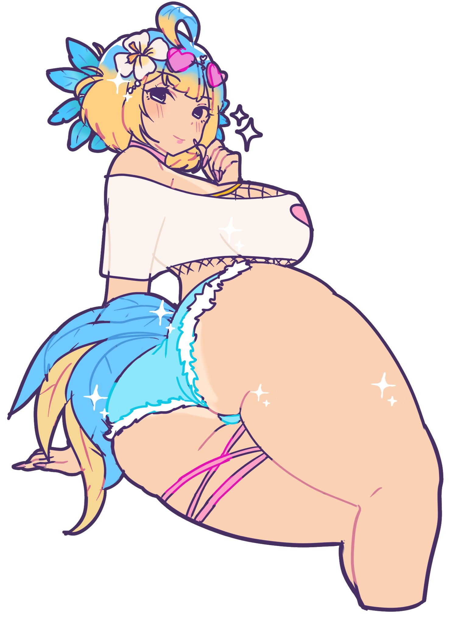 indie virtual youtuber, 1girl, ass, ass focus, blonde hair, coco the dodo, feathers