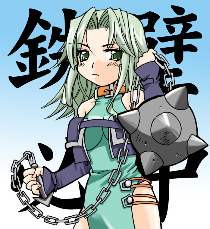 lamia loveless, banpresto, super robot wars, tagme, green eyes, green hair, hammer, solo