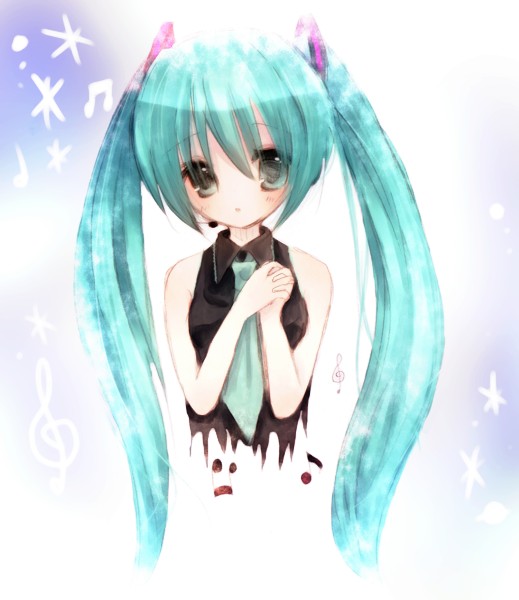 ou (swdp), hatsune miku, vocaloid, 1girl, aqua hair, female focus, long hair, solo, twintails, very long hair