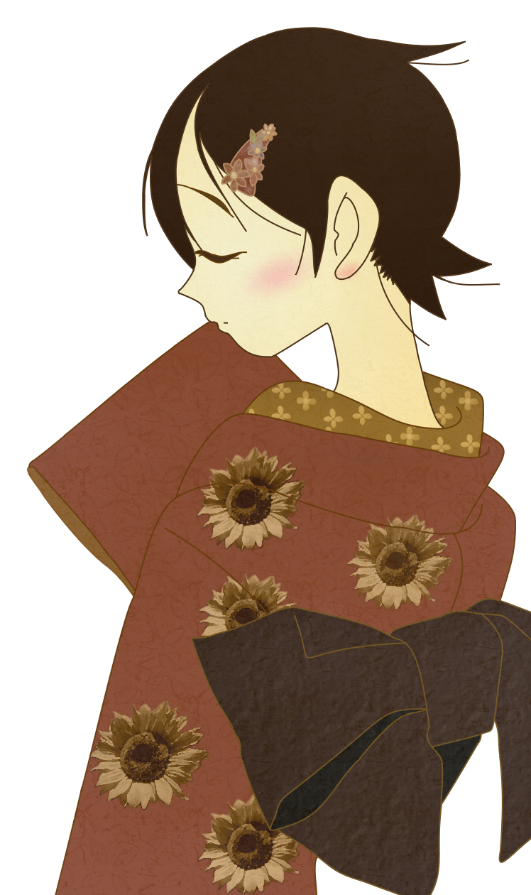 anonymous soup, fuura kafuka, sayonara zetsubou sensei, highres, 00s, japanese clothes, kimono, solo, transparent background