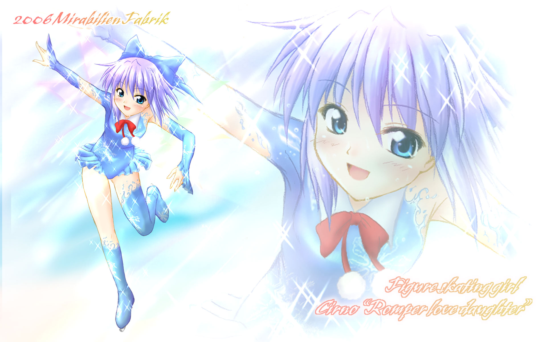cirno, touhou, highres, 1girl, female focus, gradient background, ice skating, leotard, skating, solo, white background, zoom layer