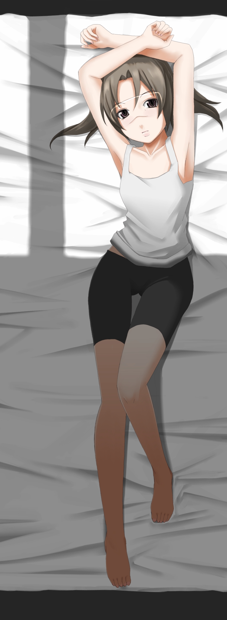 chemical-x, cx, amasawa yuuko, dennou coil, highres, 00s, 1girl, bed, bike shorts, female focus, glasses, lying, solo