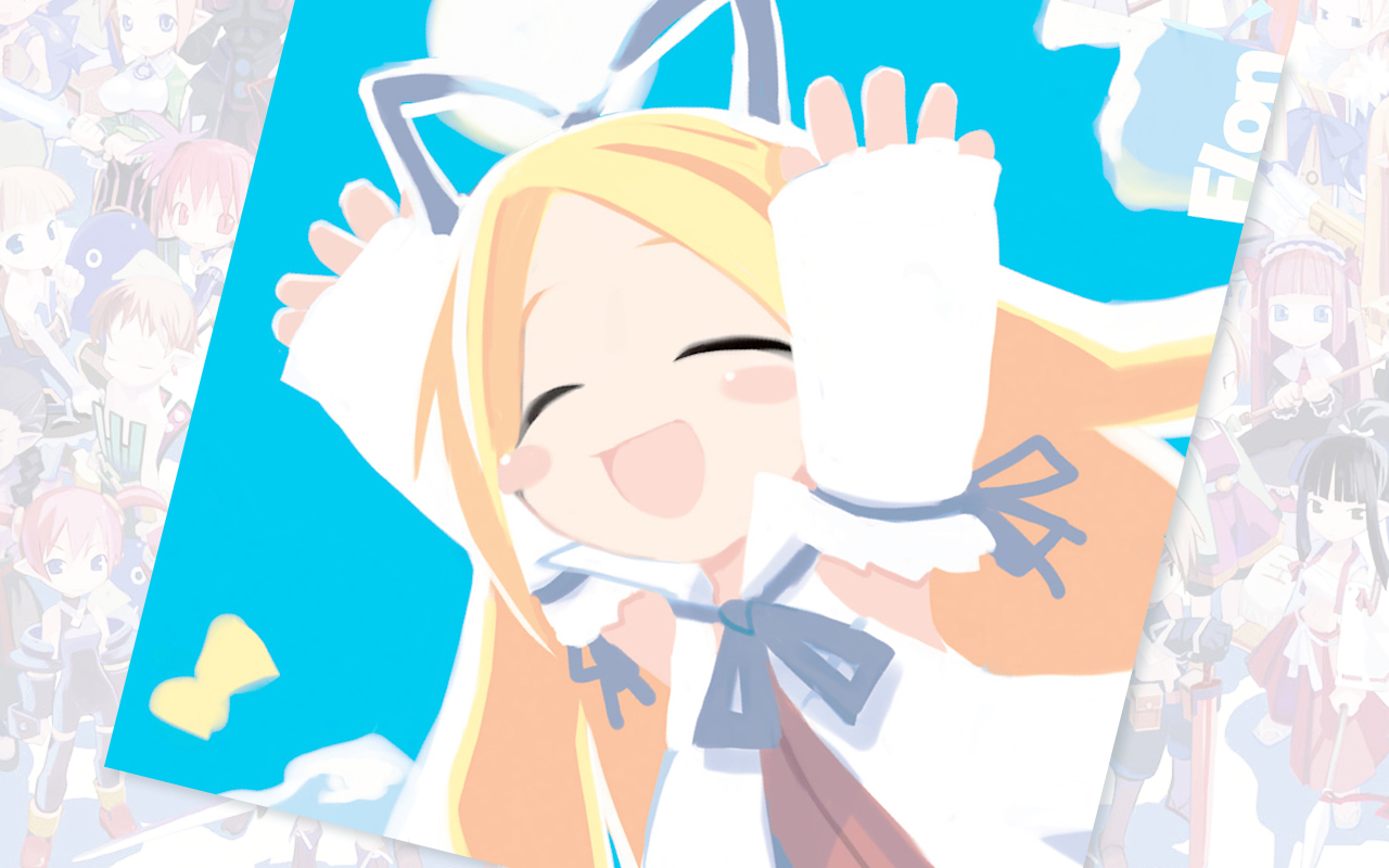 harada takehito, flonne, disgaea, makai senki disgaea, official art, official wallpaper, 00s, 1girl, female focus, long hair, ribbon, solo