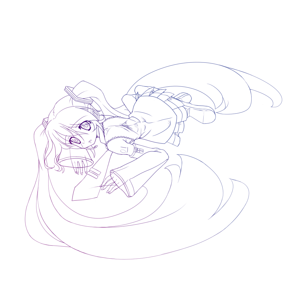 nanamiso, hatsune miku, vocaloid, 1girl, female focus, long hair, monochrome, purple theme, solo, very long hair