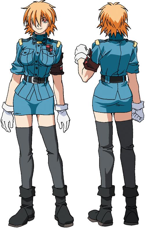 seras victoria, hellsing, uniform, 1girl, black thighhighs, blonde hair, boots, gloves, hair over one eye, miniskirt, multiple views, red eyes, red hair, reference sheet, short hair, skirt, sleeves rolled up, thighhighs, turnaround, zettai ryouiki