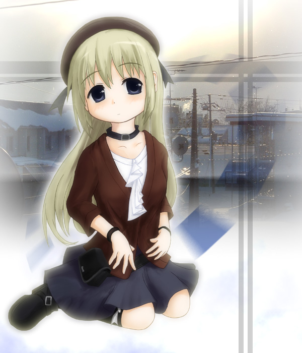 tsubasa (abchipika), original, 1girl, beret, female focus, hat, sitting, solo