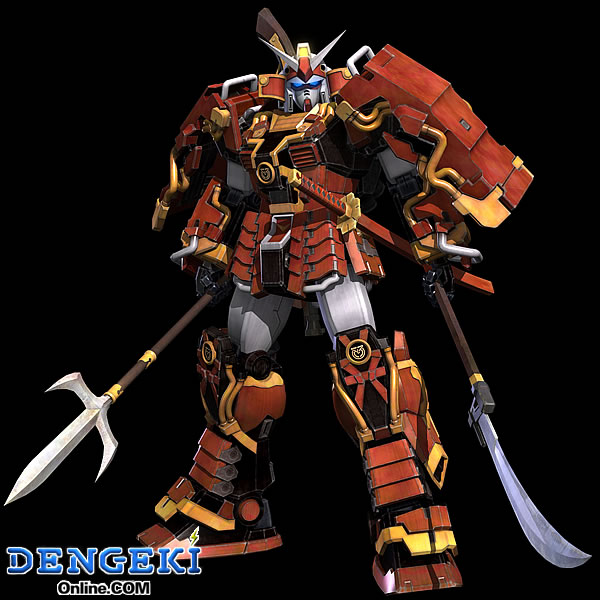 musha gundam, shin musha gundam, gundam, gundam musou, sd gundam, sd sengokuden, armor, dual wielding, holding, juumonji yari, katana, mecha, naginata, polearm, robot, samurai, sheath, spear, sword, weapon, yari