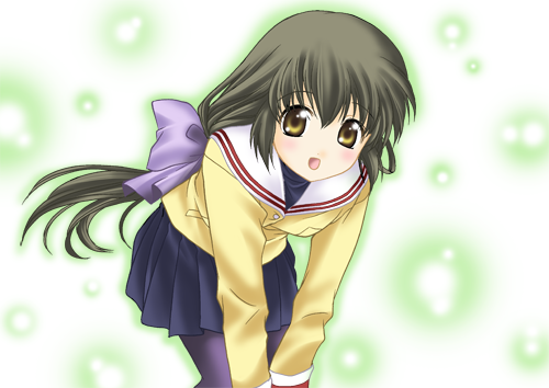 itsuki sayaka, ibuki fuuko, clannad, lowres, 00s, 1girl, female focus, long hair, low-tied long hair, pantyhose, purple pantyhose, solo