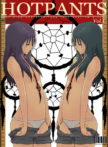 lowres, 2girls, barcode, closed eyes, cover, hair over breasts, jewelry, multiple girls, panties, pendant, symmetry, topless female, underwear, undressing
