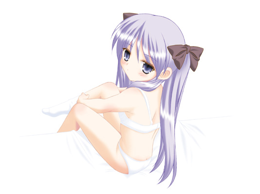 isa (ni-iro), hiiragi kagami, lucky star, 00s, 1girl, bra, dressing, female focus, lingerie, panties, socks, solo, underwear, underwear only