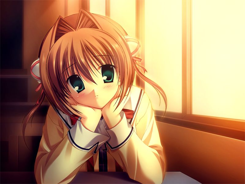tanihara natsuki, asakura yume, da capo, da capo ii, game cg, 00s, 1girl, female focus, hair intakes, school uniform, serafuku, solo, spring celebration, sunset