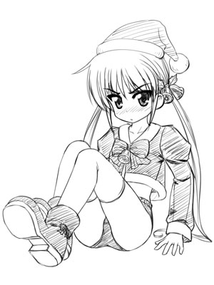 masakichi (crossroad), sanzen'in nagi, hayate no gotoku!, lowres, 00s, buruma, christmas, greyscale, monochrome, solo, thighhighs