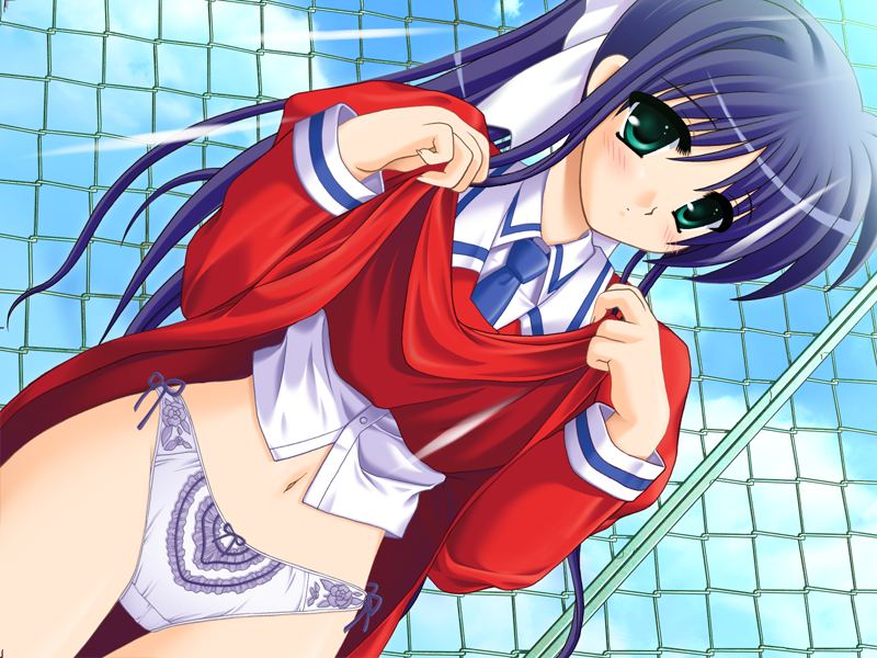 tsuzuki maki, nagase yukino, sakura machizaka stories, sakura machizaka stories vol.1, game cg, 1girl, clothes lift, dutch angle, female focus, panties, skirt, skirt lift, solo, underwear, upskirt