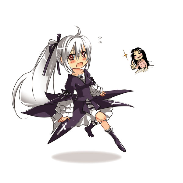 caffein, kakizaki megu, suigintou, rozen maiden, 00s, alternate hairstyle, blush, ponytail