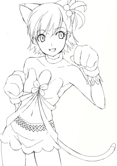 mizuki makoto, futami mami, idolmaster, idolmaster (classic), idolmaster 1, 00s, animal ears, cat ears, cute & girly (idolmaster), greyscale, monochrome, solo